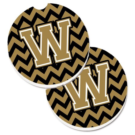 Carolines Treasures Letter W Chevron Black and Gold  Cup Holder Car Coaster, PK2 CJ1050-WCARC